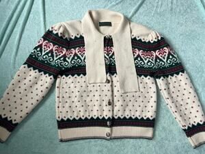 Vintage Cullinane Fair Isle Cardigan Sweater Scarf Cream Red Green Wool Angora